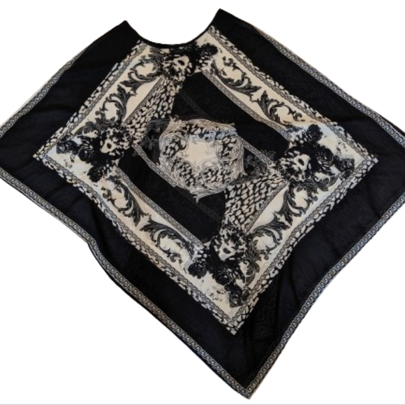 Black and Cream Kimono Summer Beach Cover/ Sz Large - Picture 10 of 11